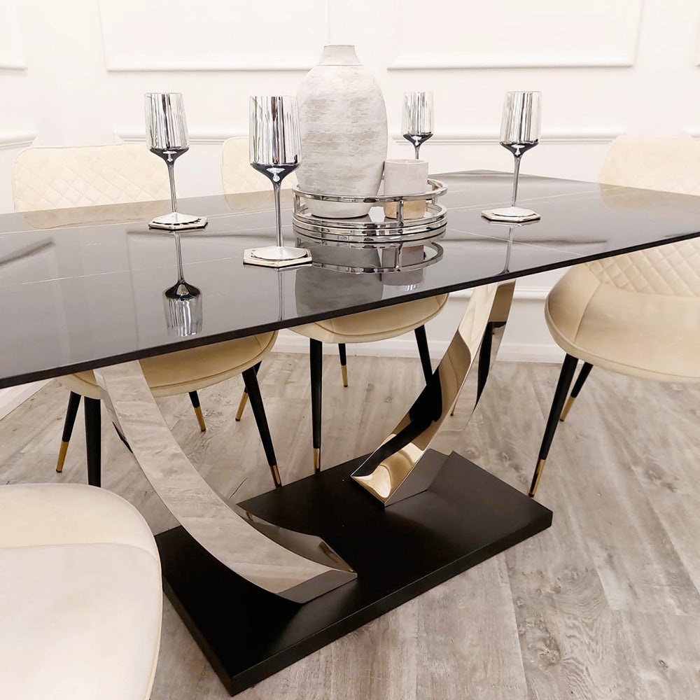 Venus 1.6M Chrome Dining Table with Black Sintered Stone Top