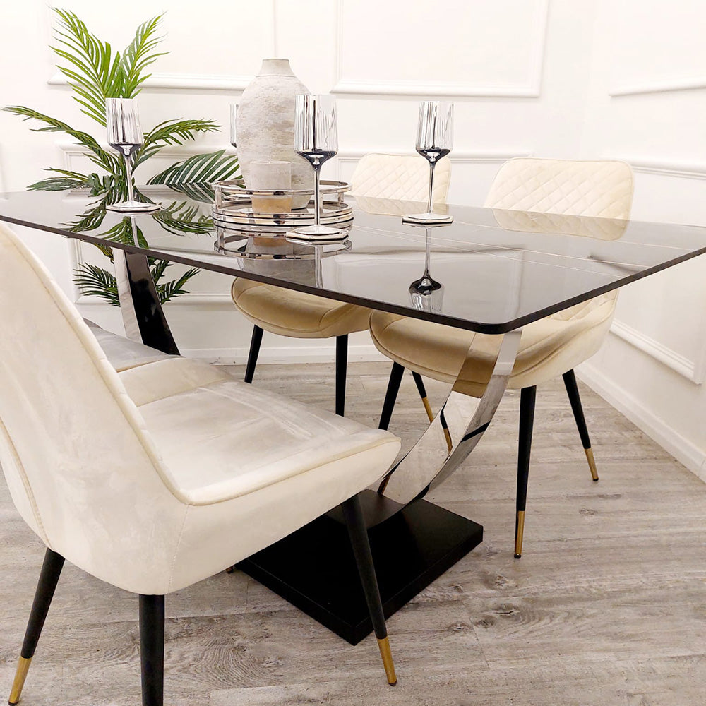 Venus 1.6M Chrome Dining Table with Black Sintered Stone Top