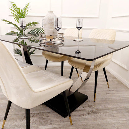 Venus 1.6M Chrome Dining Table with Black Sintered Stone Top