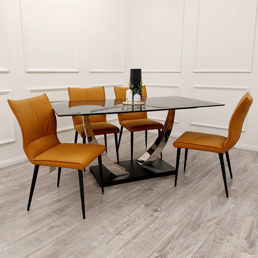 Venus 1.6M Chrome Dining Table with Black Sintered Stone Top