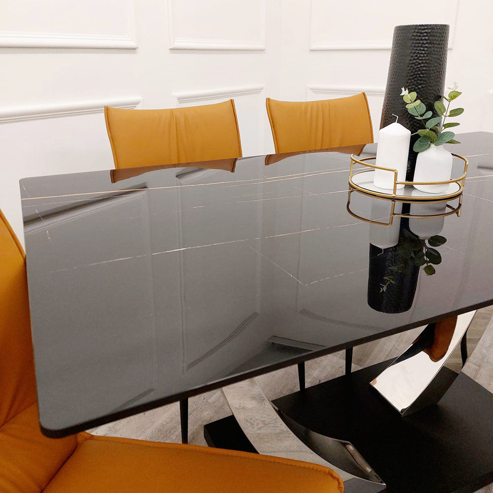 Venus 1.6M Chrome Dining Table with Black Sintered Stone Top