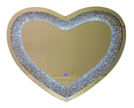 LED Crushed Diamond Heart Mirror 70 x 90cm