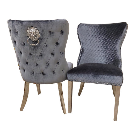 Chelsea Dining Chair with Lion Knocker & Buttoned Back (All Colours)