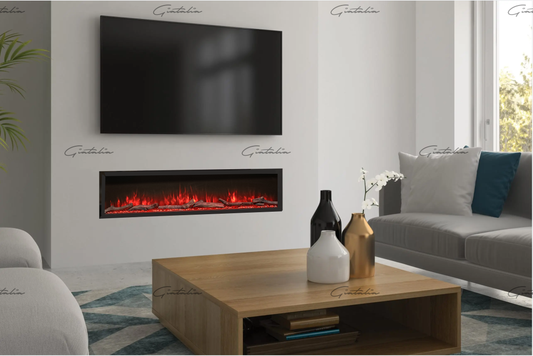 Luvelle - Media Wall - Panoramic 3 Sided Insert - Electric Fire - Black - 50 Inch WIFI Enabled