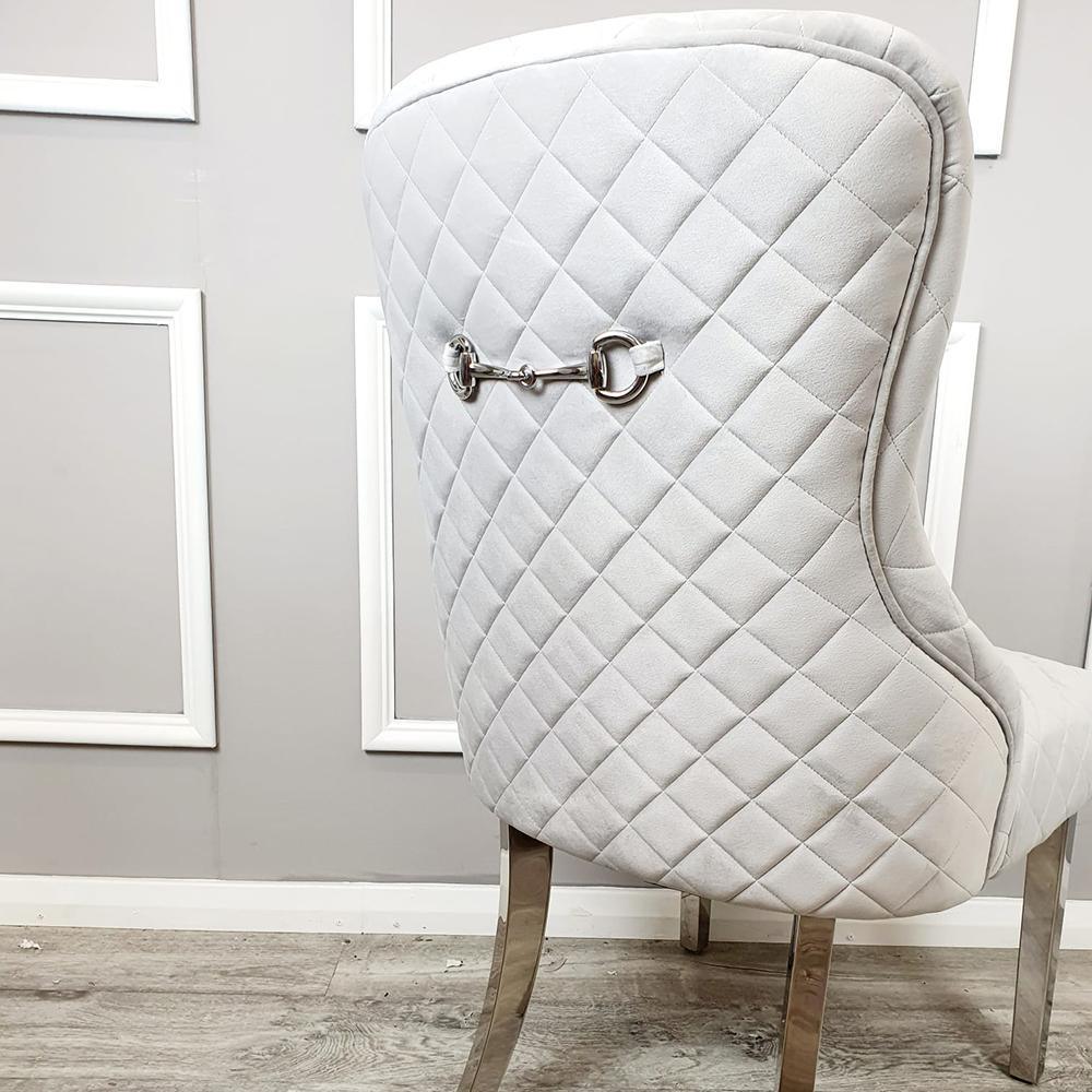 Kate French Plush Velvet Quilted Back Dining Chair With Chrome Clasp