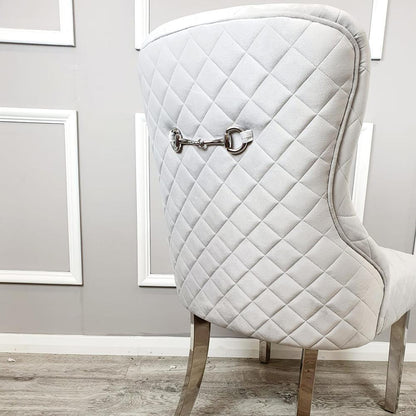 Kate French Plush Velvet Quilted Back Dining Chair With Chrome Clasp