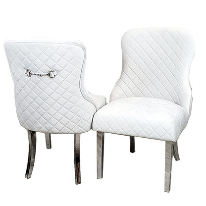 Kate French Plush Velvet Quilted Back Dining Chair With Chrome Clasp