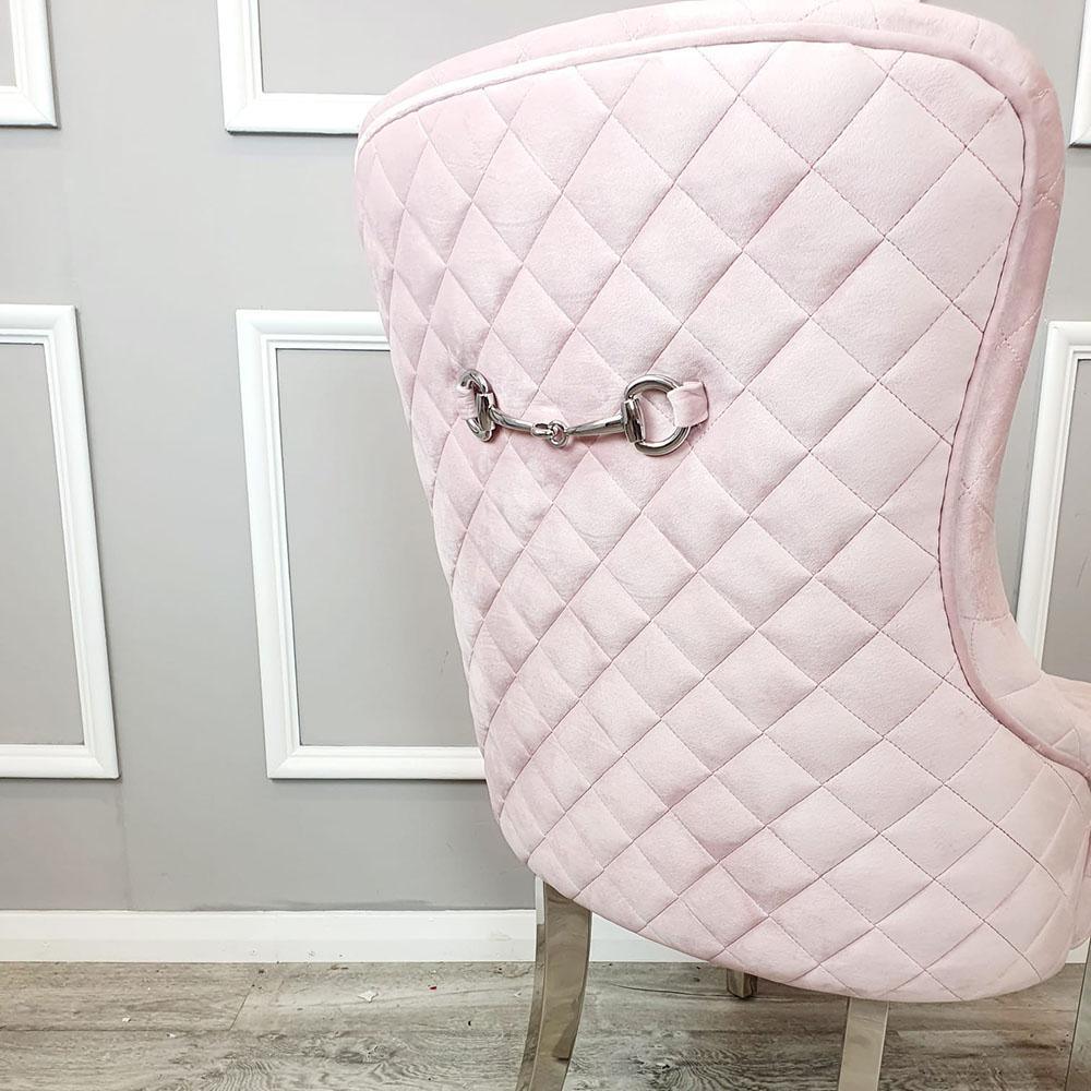 Kate French Plush Velvet Quilted Back Dining Chair With Chrome Clasp