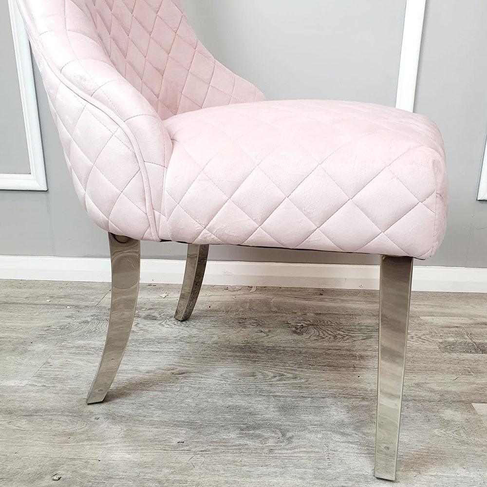 Kate French Plush Velvet Quilted Back Dining Chair With Chrome Clasp