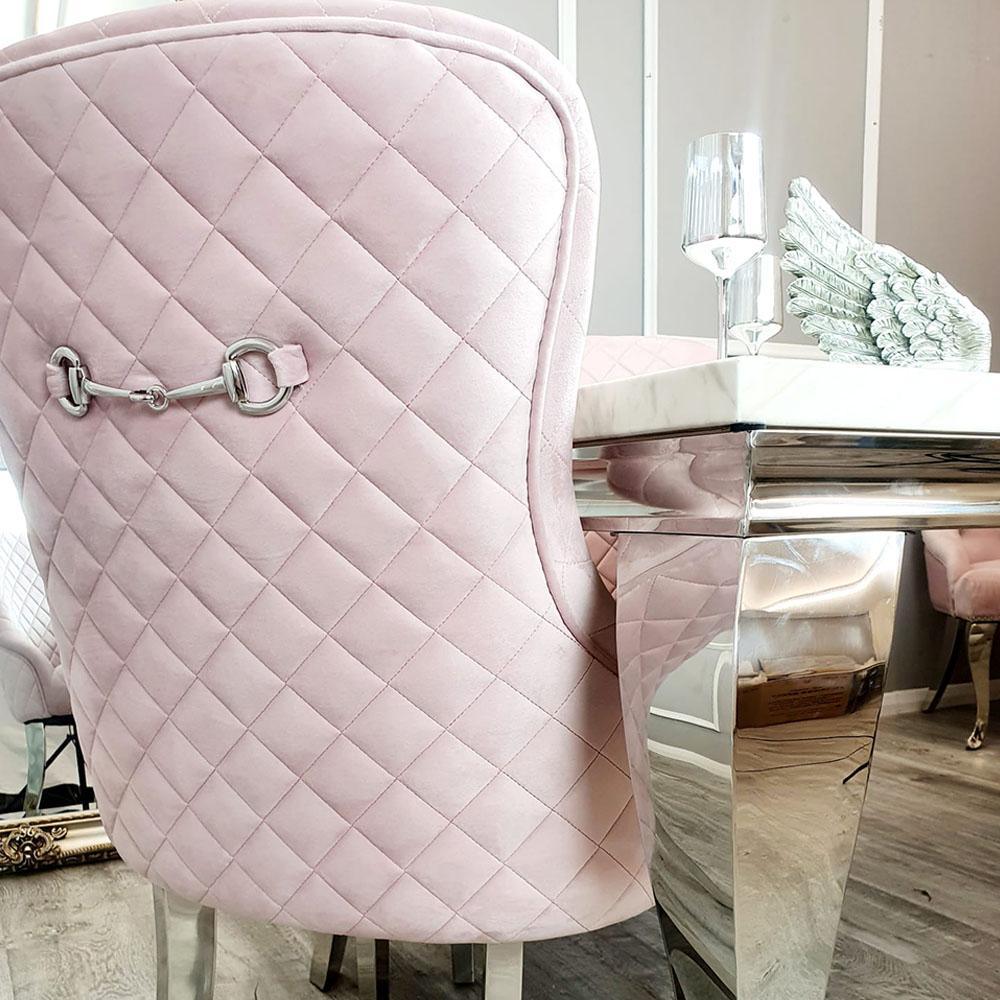 Kate French Plush Velvet Quilted Back Dining Chair With Chrome Clasp