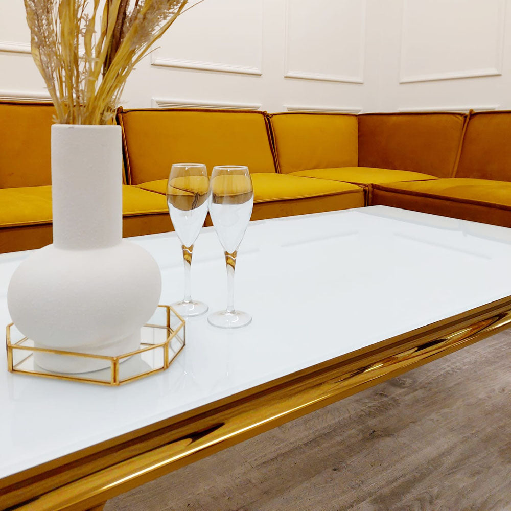 Louis Coffee Table Gold with Marble/Stone & Glass Top 130cm