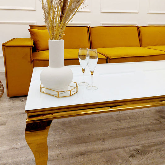 Louis Coffee Table Gold with Marble/Stone & Glass Top 130cm