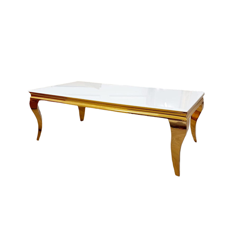 Louis Coffee Table Gold with Marble/Stone & Glass Top 130cm