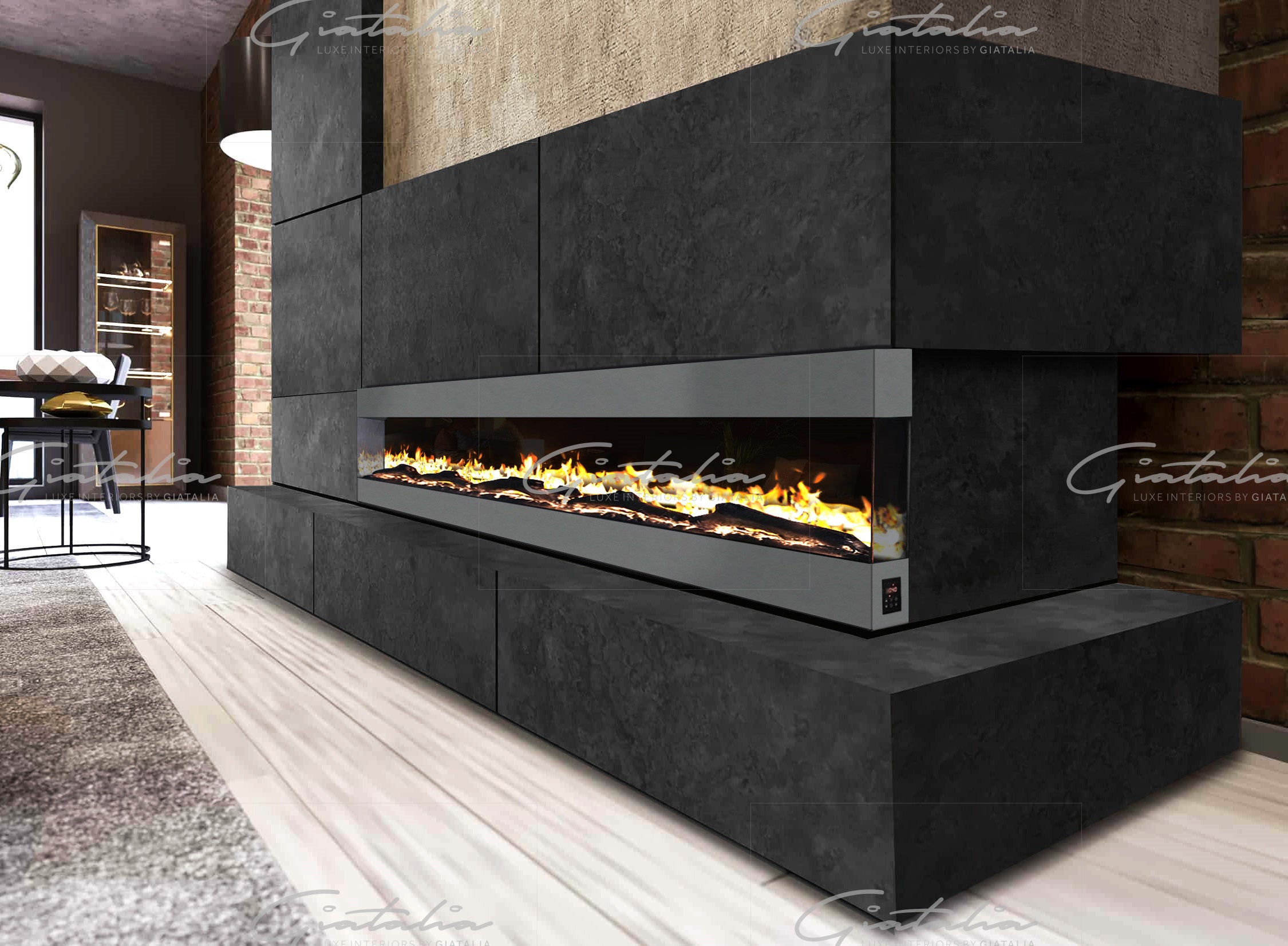 Mirror Fire Insert Mirage - Media Wall - Insert - Open Front Electric Fire - Grey - 42 In ...