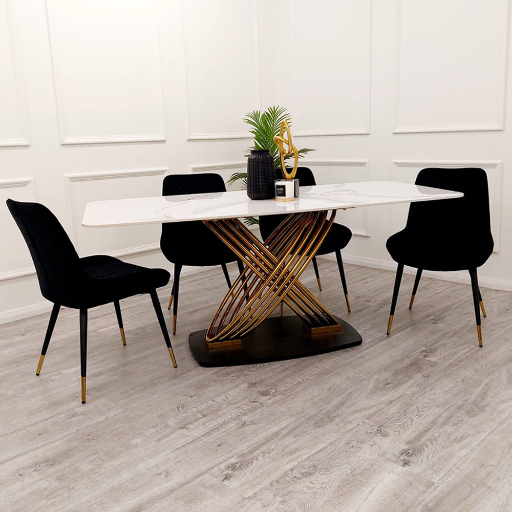 Orion Gold 1.8M Dining Table with Polar White Sintered Stone Top