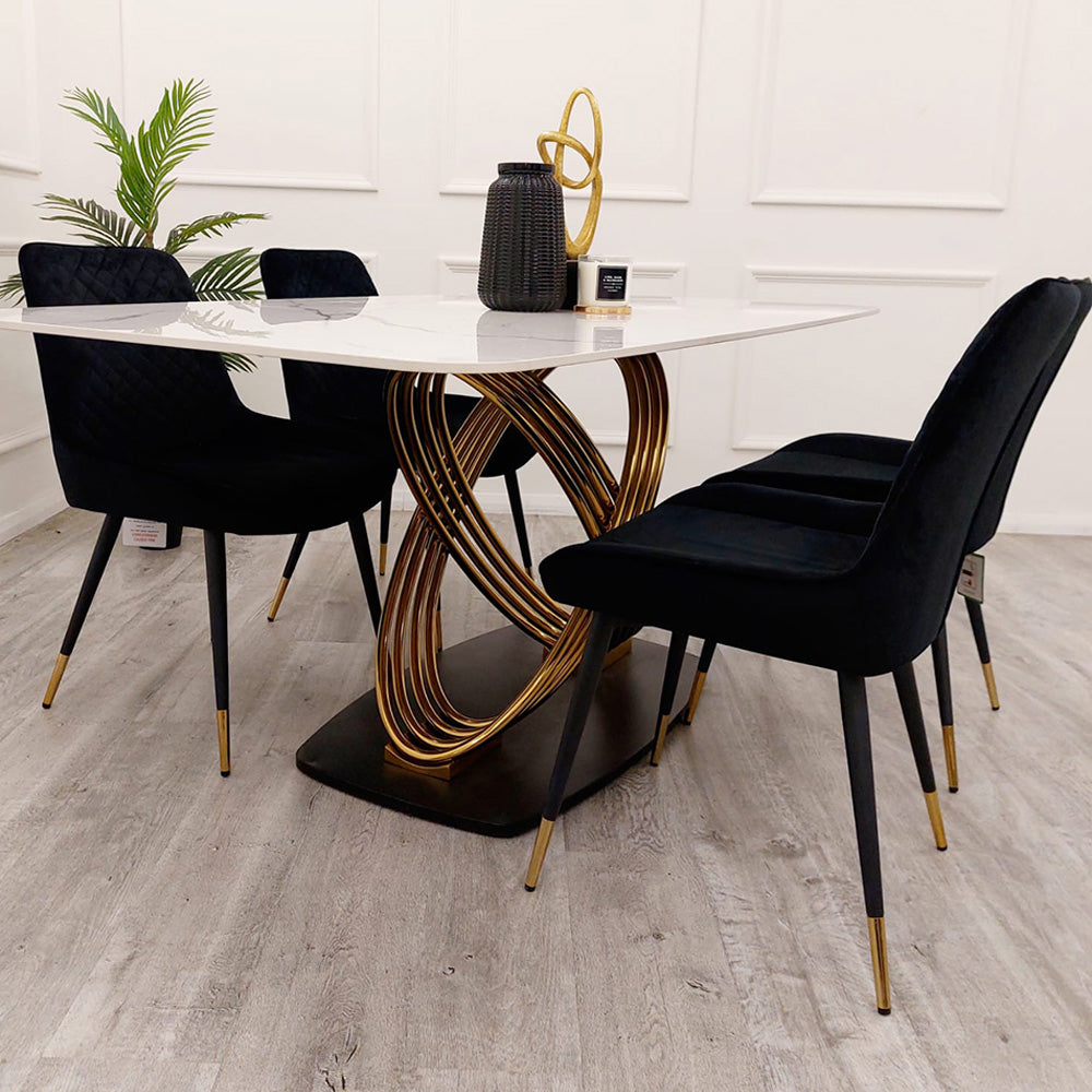 Orion Gold 1.8M Dining Table with Polar White Sintered Stone Top