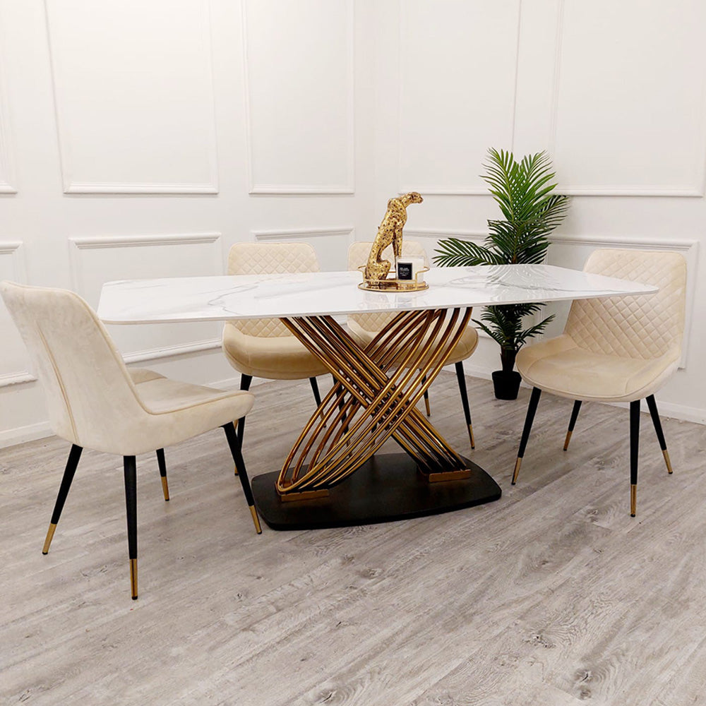 Orion Gold 1.8M Dining Table with Polar White Sintered Stone Top