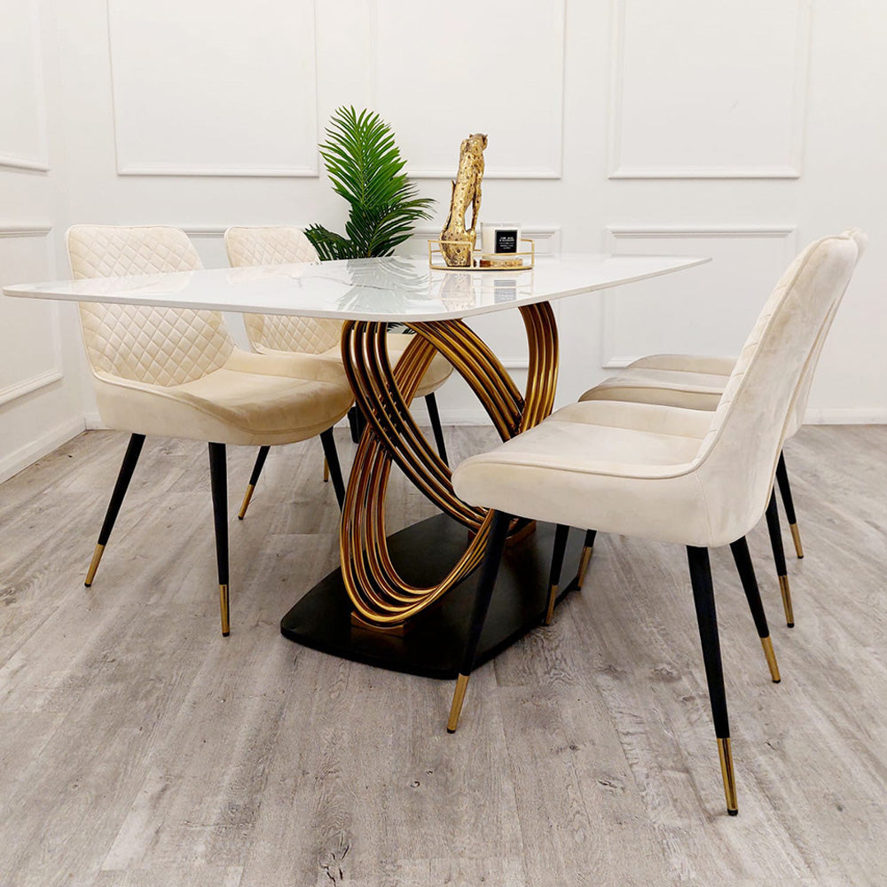 Orion Gold 1.8M Dining Table with Polar White Sintered Stone Top