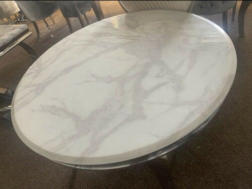 London 130cm Marble & Chrome Round Dining Table - 4 Colours-Esme Furnishings